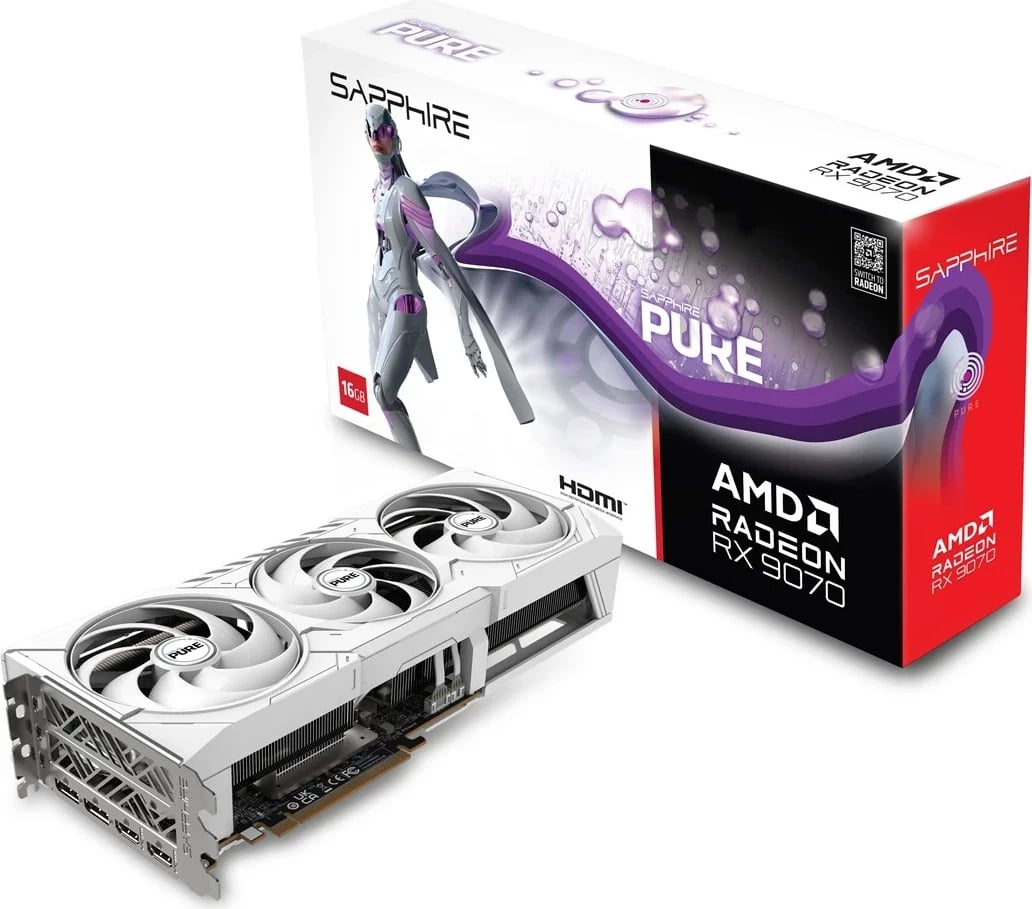 Kartelë grafike Sapphire PURE Radeon RX 9070, 16 GB GDDR6, Bardhë