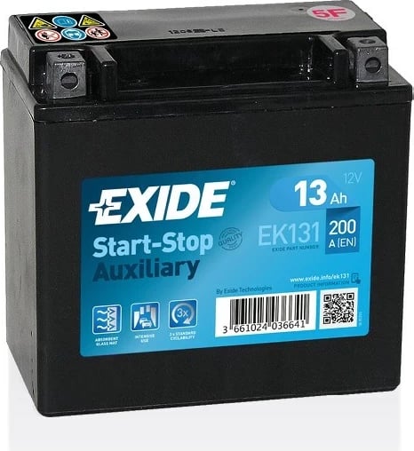 Bateri motoçiklete Exide EK131, 13 Ah, 12 V, 200 A, e zezë