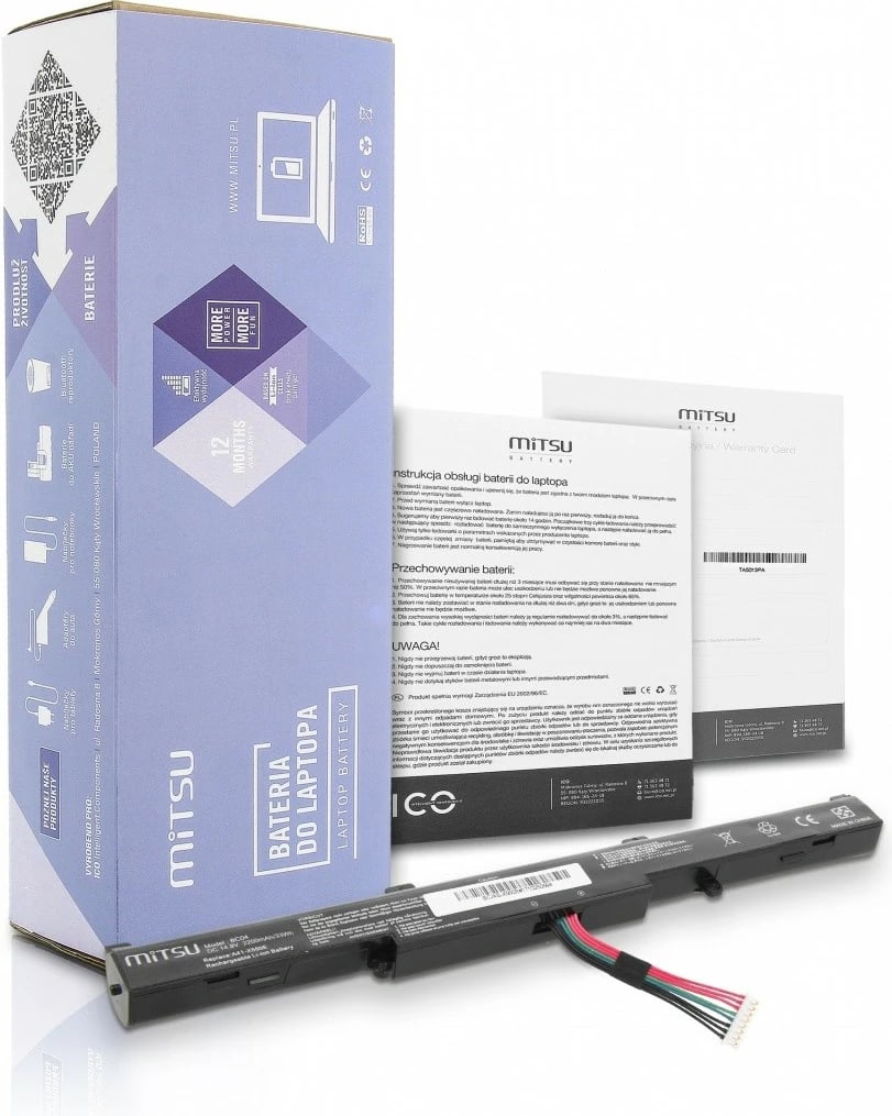 Bateri laptop Mitsu BC/AS-X550E, 2200 mAh, 14.8V, për Asus A550E/K550E, e zezë