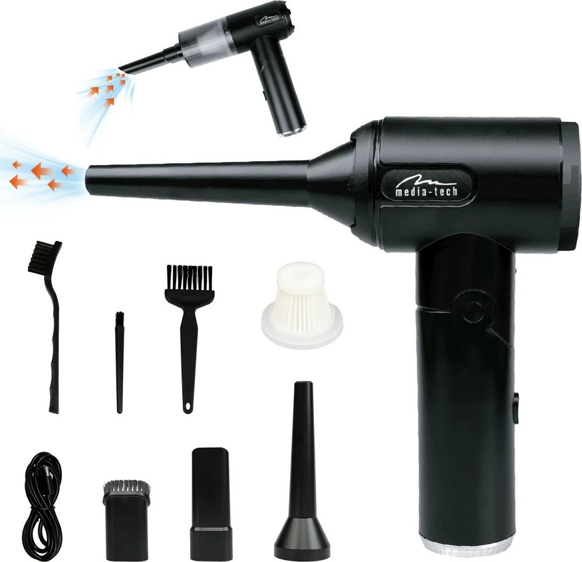 Fryrës/aspirator dore 2‑në‑1 Media‑Tech MT6538 65W 6800Pa 30 m/s LED bateri USB‑C, i zi, set me aksesorë
