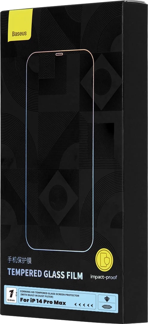Mbrojtës ekrani xham i temperuar Baseus për iPhone 14 Pro Max, 0.4mm, Transparent, me set montimi