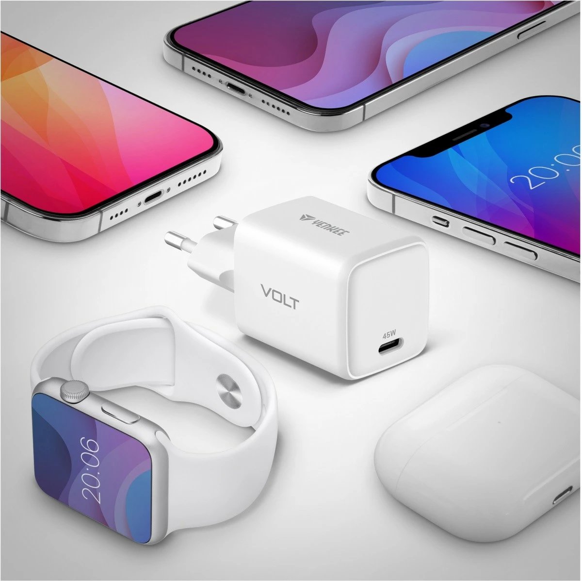 Karikues muri YENKEE YAC G45 VOLT, USB Type-C, 45W, Bardhë