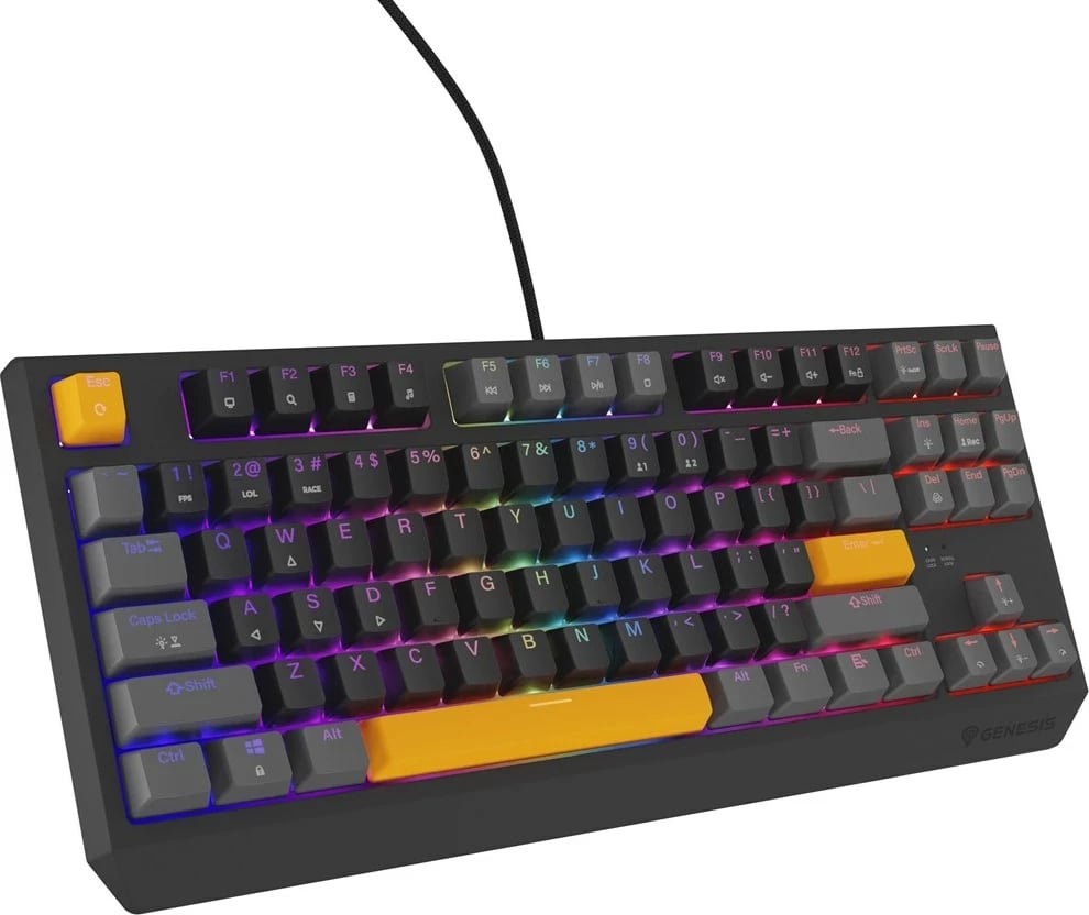 Tastierë mekanike GENESIS Thor 230 TKL, QWERTY, RGB, Wireless + Bluetooth + USB, Zezë/Gri/Portokalli