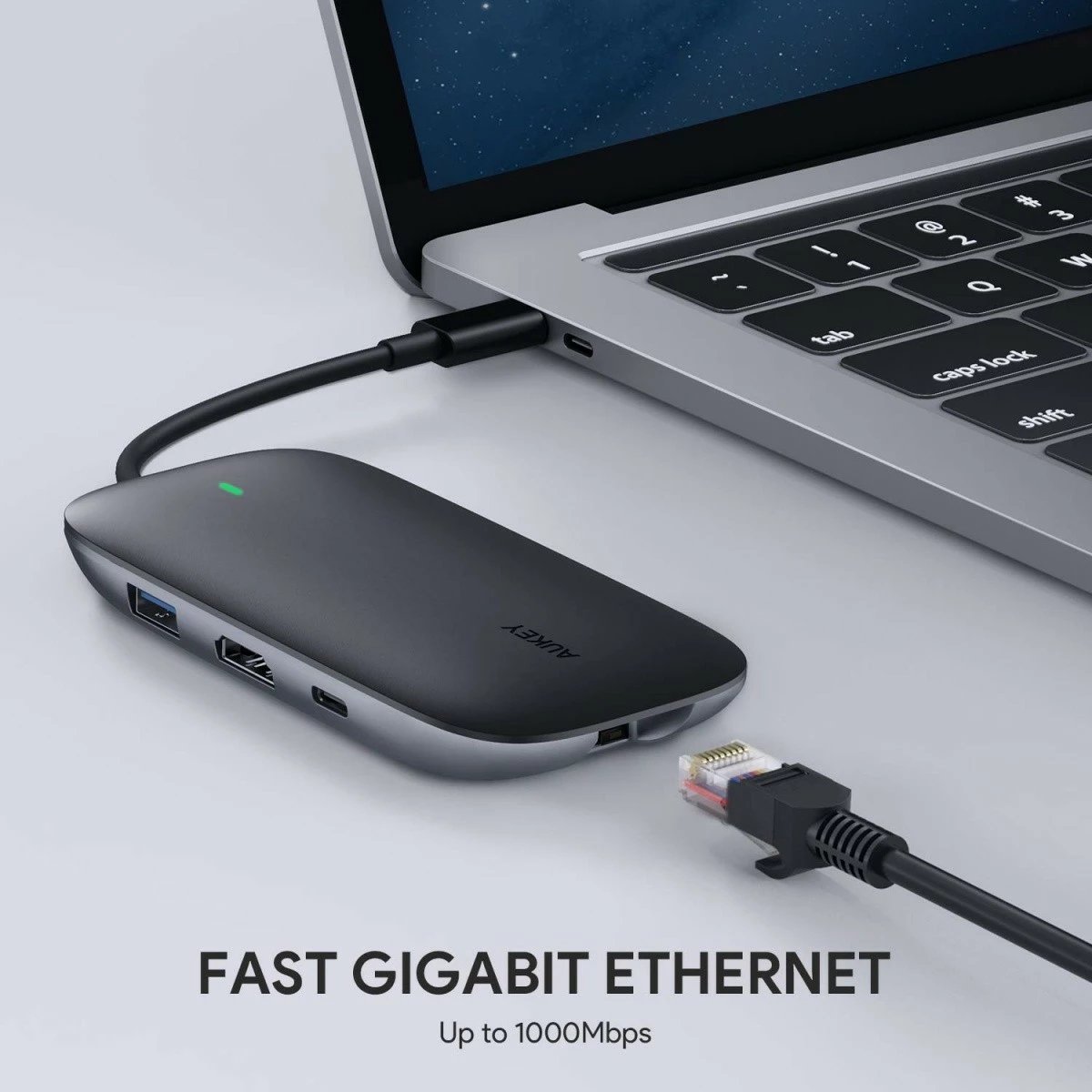 USB-C HUB AUKEY CB-C71 8-në-1, HDMI 4K, 3x USB 3.1, RJ45, SD/microSD, Power Delivery 100W, Alumini, Zi