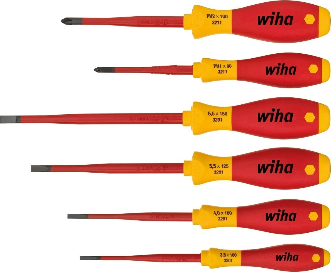 Set kaçavidash Wiha 3201K6, dorezë e kuqe, 6 copë