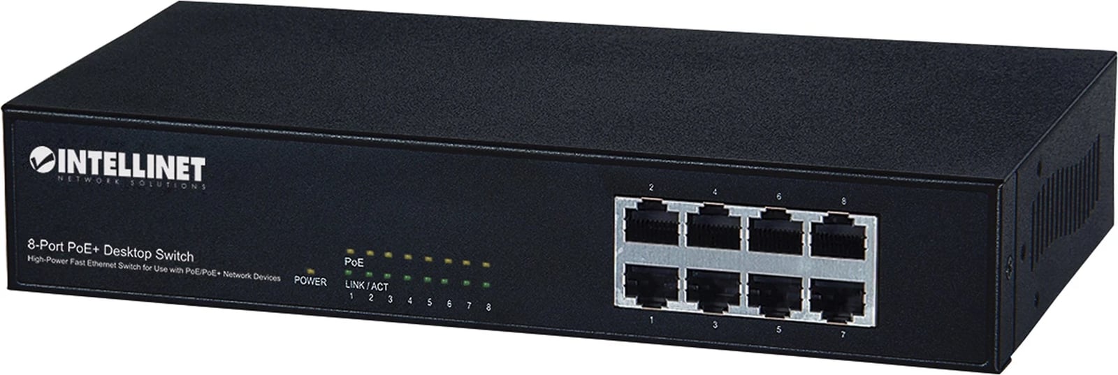 Switch Ethernet PoE+ Intellinet me 8 Porta, Zezë