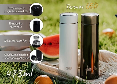 Termos, Adler AD 4506, ekran LED, 473 ml, e zezë