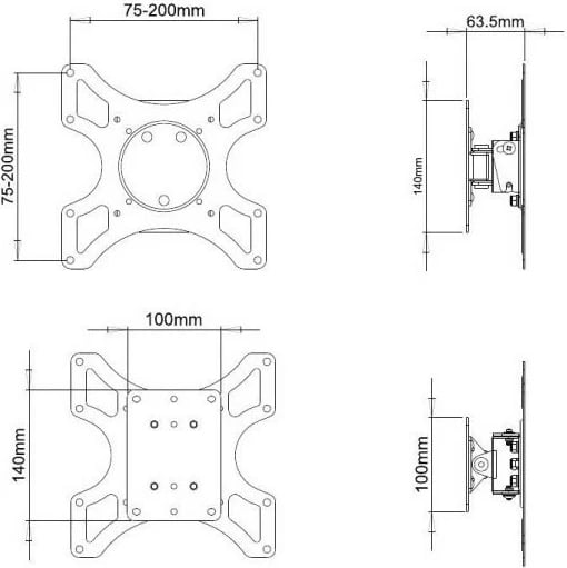 Mbajtëse muri për TV/monitor Techly 301412, 13-37 inç, 25kg, e zezë