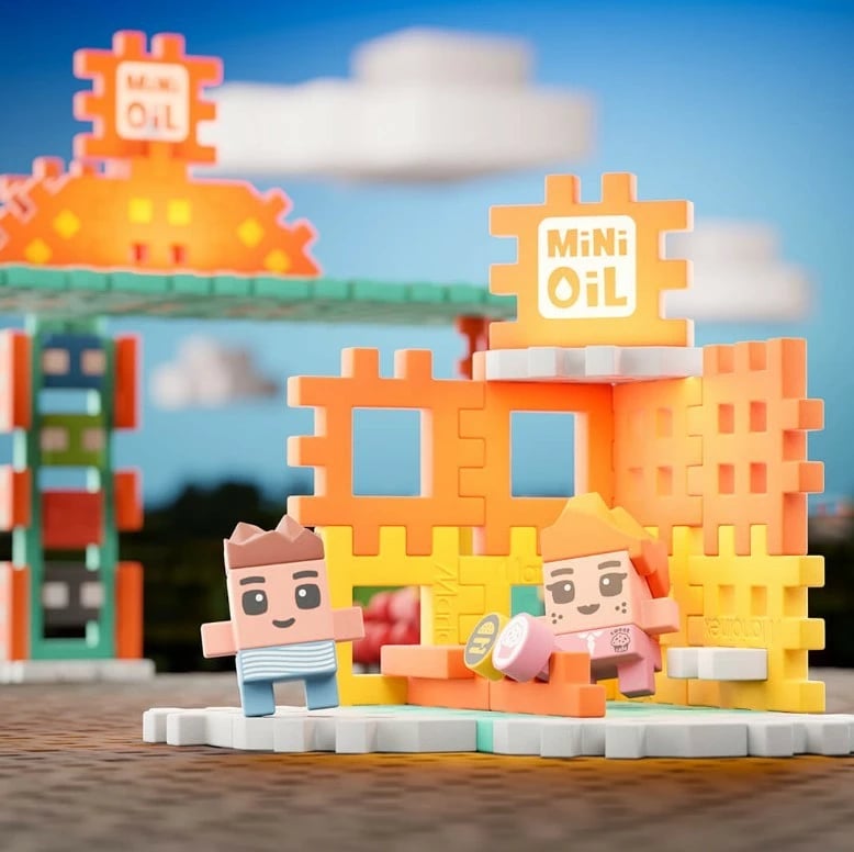 Set lodrash ndërtimi Marioinex Mini Waffle City Gas Station, 148 pjesë, plastikë