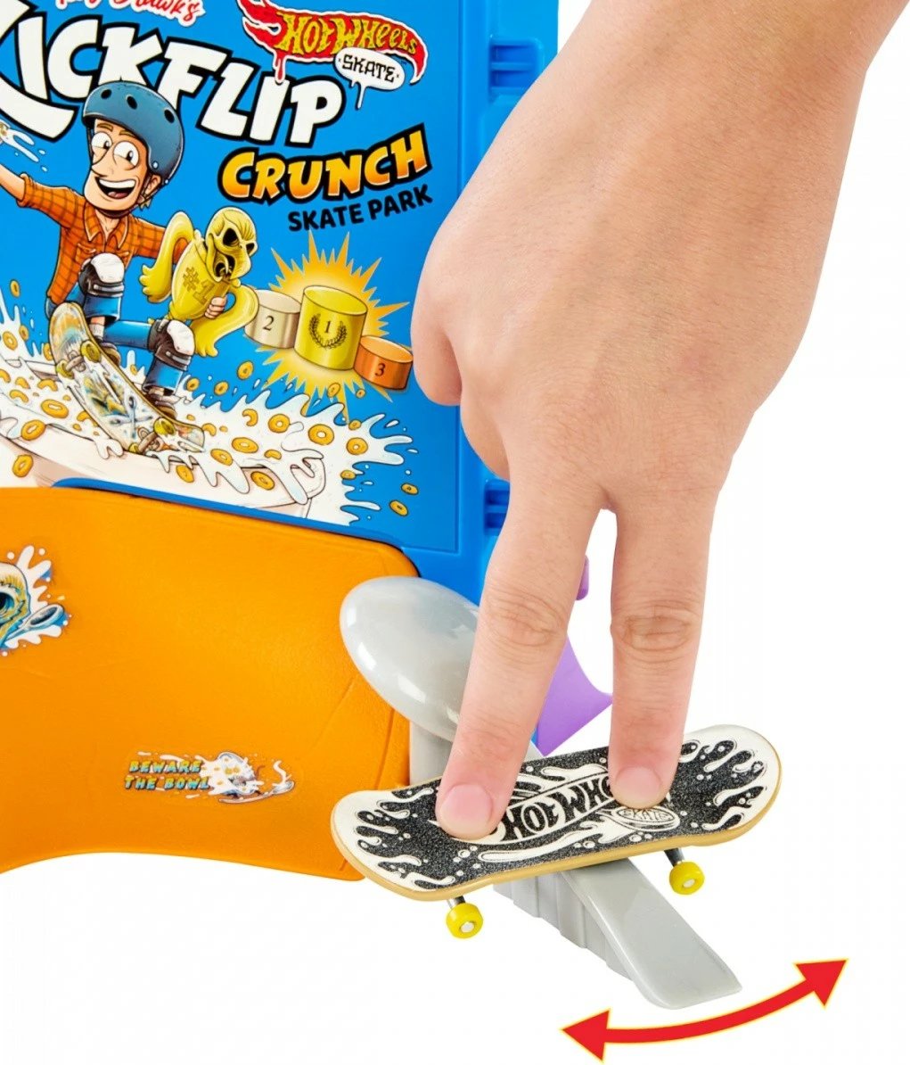 Set lodrash Hot Wheels Tony Hawk Skate Breakfast Ramp me finger skateboard dhe këpucë gishti, Multicolour