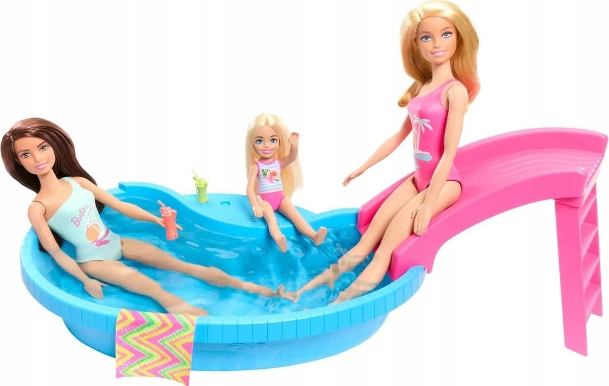 Set lodrash Barbie Mattel HRJ74 me pishinë dhe aksesorë, rozë