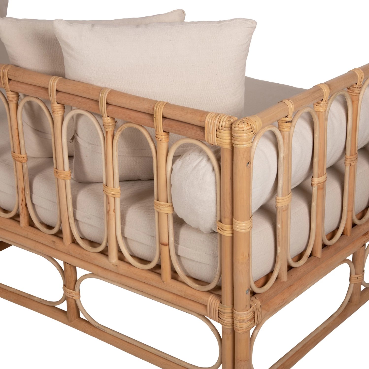 Krevati-divan LIGNANO FH9660 rattan natyral me jastëkë bezhë 200x100x75H cm
