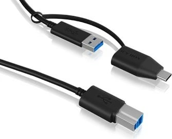Kabllo USB 3.2 ICY BOX IB-CB032, 1m, USB-B në USB-A me adapter USB-C, e zezë