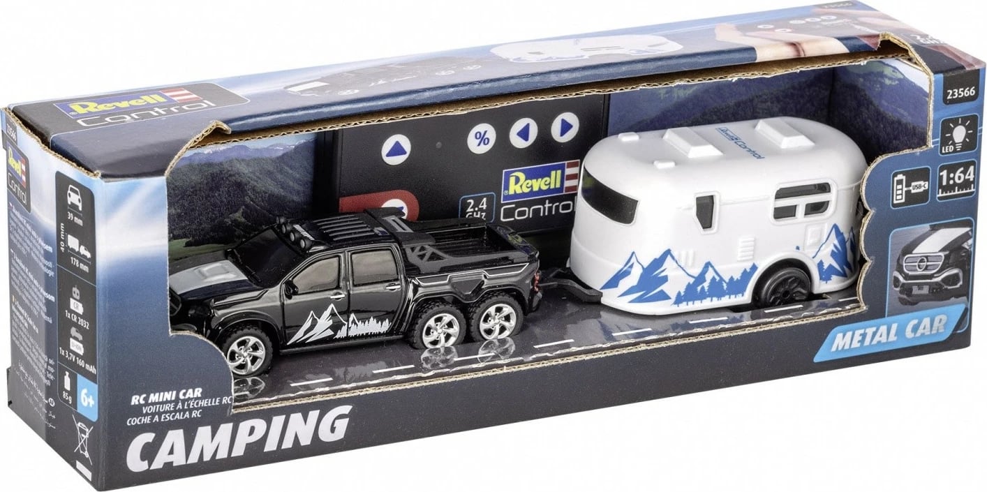 Makine lodër me telekomandë Revell RC 23566, Mini Camper, 1:64, e zezë dhe e bardhë, set