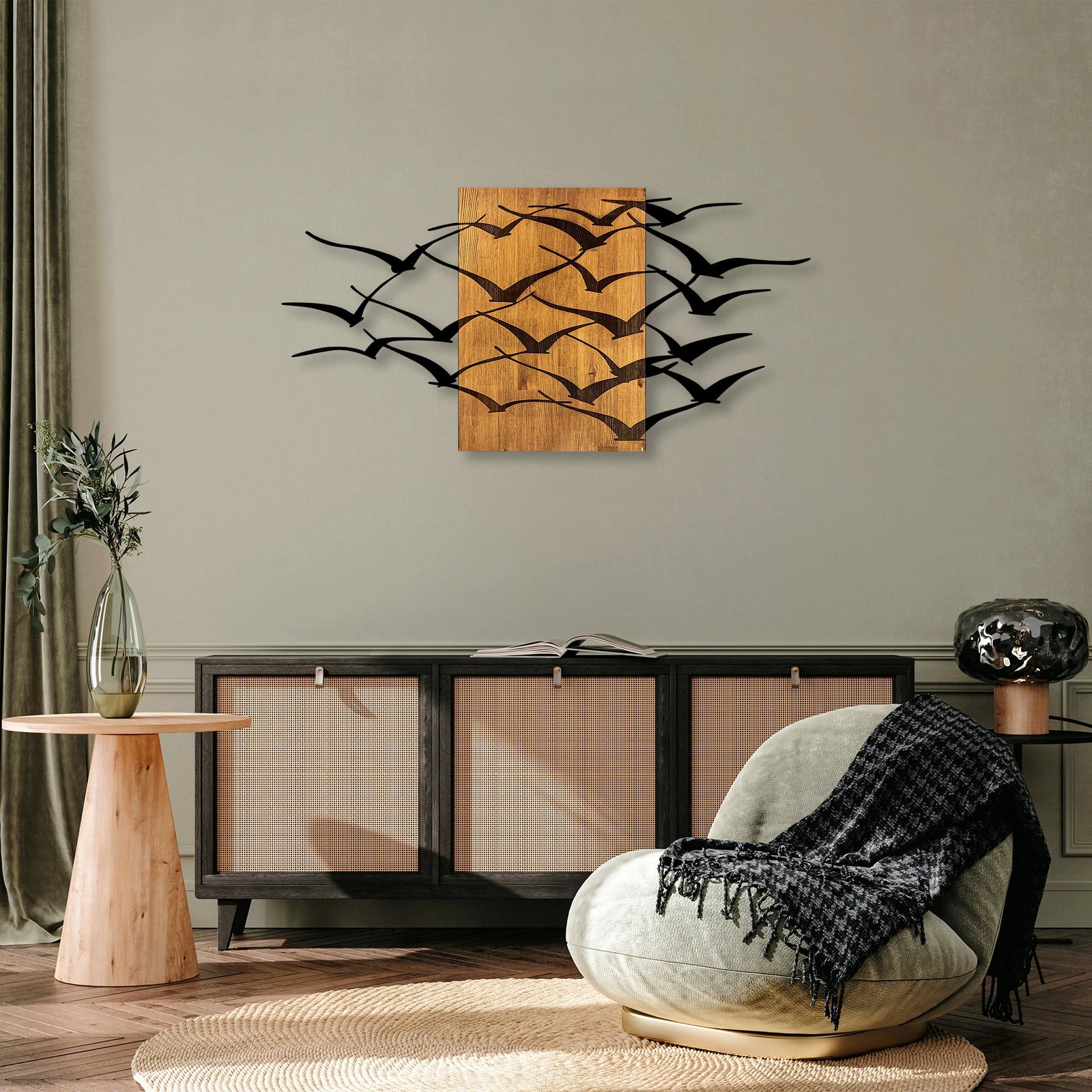 Aksesor dekorativ muri, dru dhe metal, ngjyrë arre/zezë, Wallity MA-313, 70x140cm