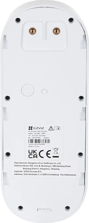 Interfon video ezviz DB2 Pro, wireless, 5MP, i bardhë