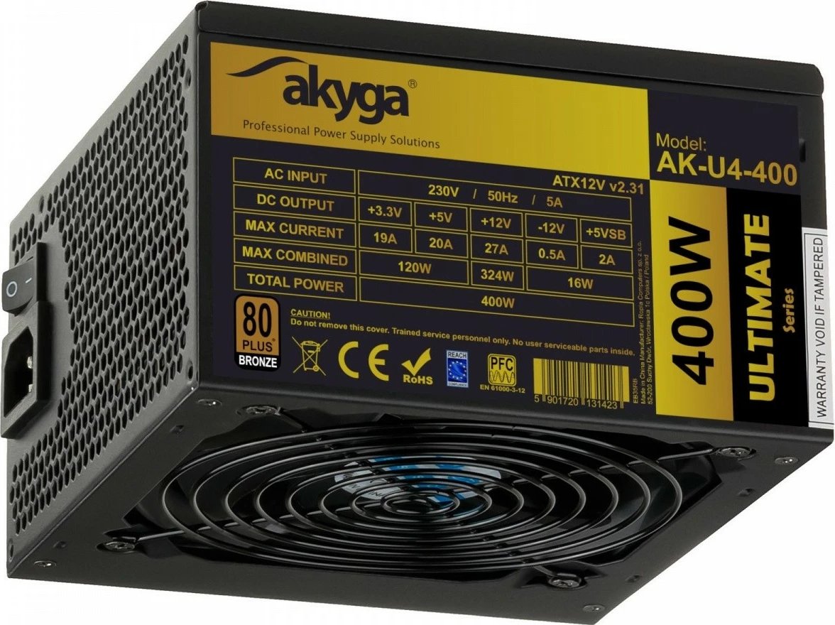 Kasë furnizimi AKYGA AK-U4-400, 400W, 80 PLUS Bronze, Modular, E zezë