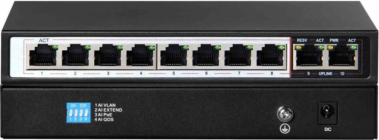 Switch Extralink Perses 8X EX-SG1008PE, 10 porta, PoE, Full Gigabit, Desktop, i zi