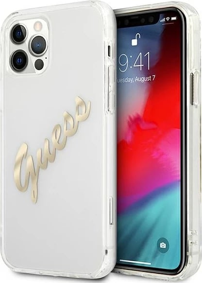 Mbështjellës Guess GUHCP12MKTRSVGO për iPhone 12/12 Pro 6.1", transparent me logo të artë