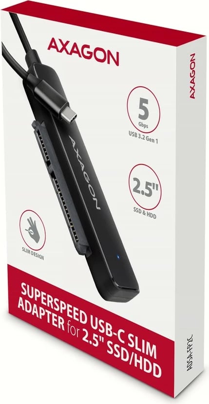 Adapter USB-C në SATA AXAGON ADSA-FP2C për 2.5" HDD/SSD, i zi