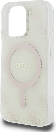 Mbështjellës Guess IML 4G Background MagSafe për iPhone 16 Pro, Bardhë