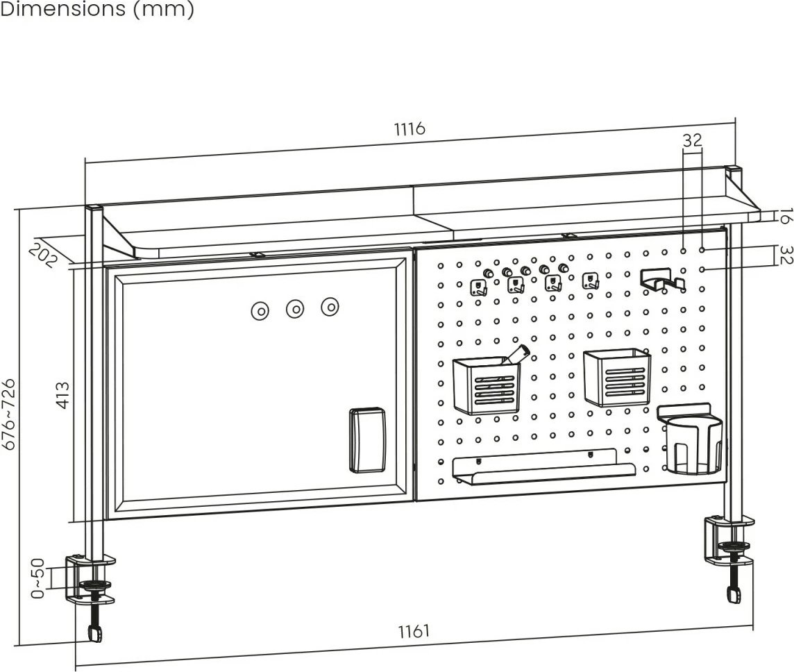 Ndarës tavoline Ergo Office ER-301W me tabelë magnetike dhe perforuar, i bardhë