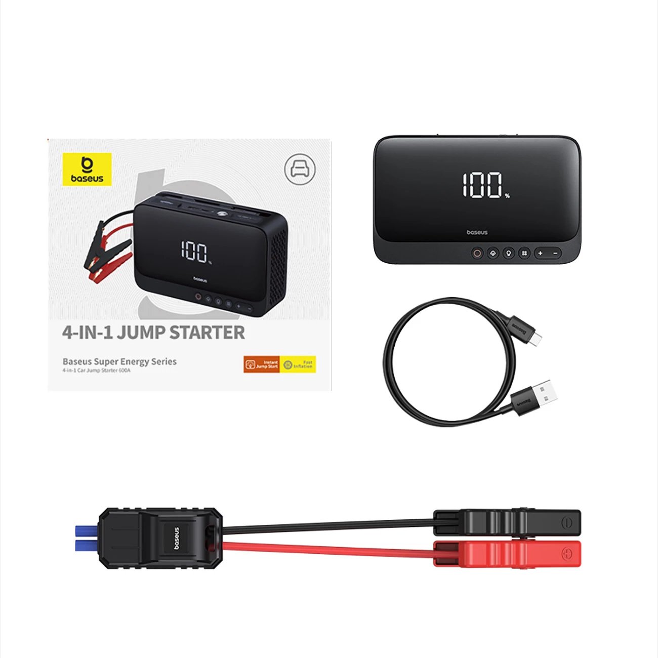 Jump starter Baseus Super Energy BS-CH013 4n1 me kompresor, powerbank 6000mAh, dritë LED, e zezë