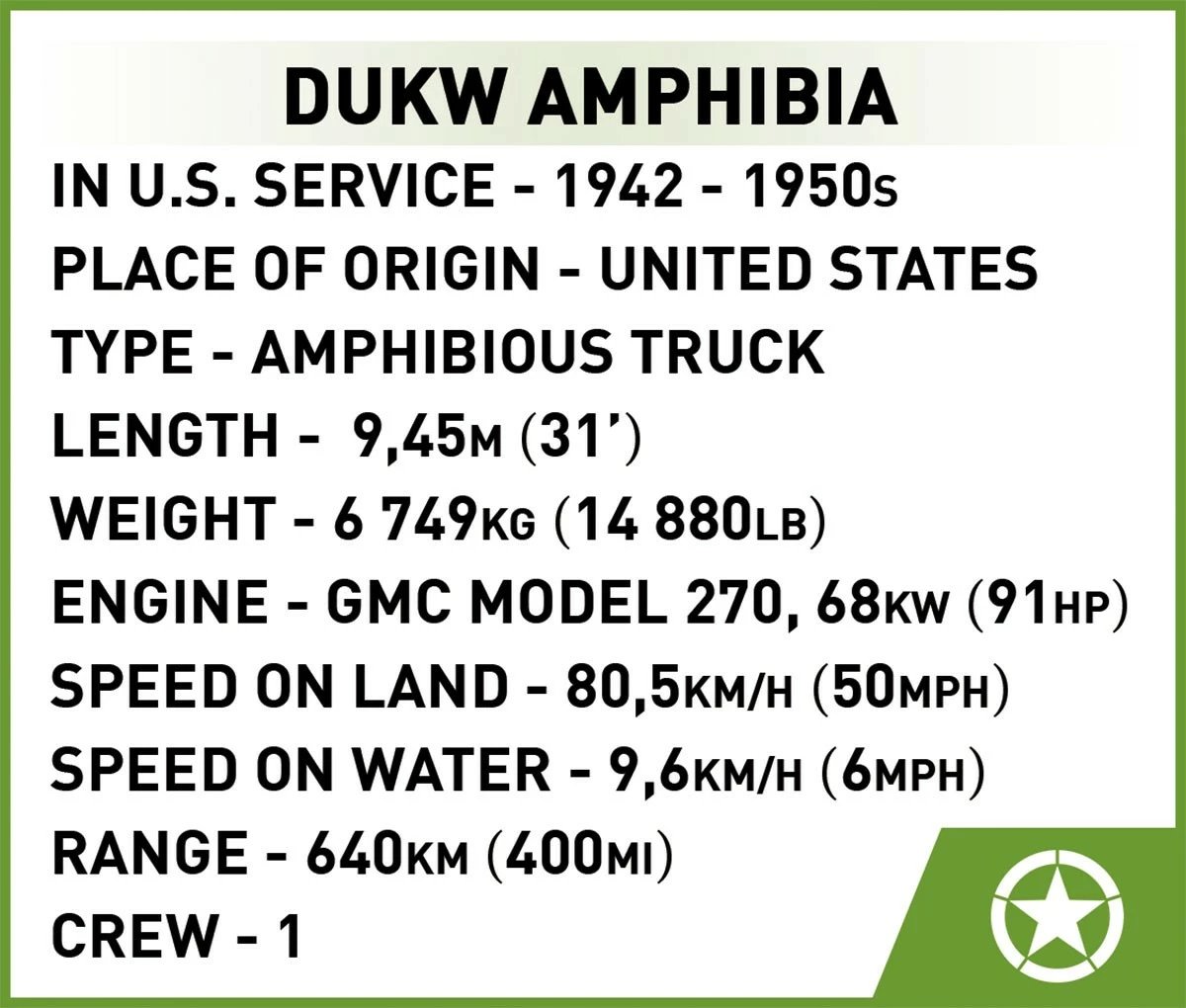 Set lodrash ndërtimi Cobi Klocki DUKW Amphibia, 508 pjesë, Jeshile