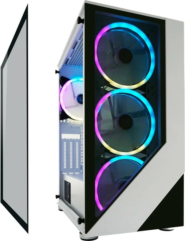 Kasë LC-Power Gaming 803W RGB, Midi Tower, xham i temperuar, e zezë/e bardhë