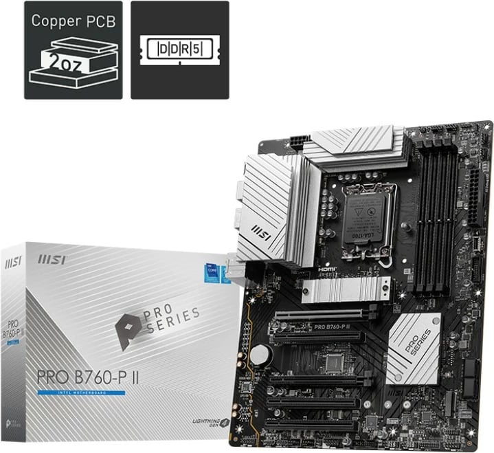 Pllakë amë MSI PRO B760-P II, ATX, LGA1700, DDR5, PCIe 4.0, 2x M.2, Gri