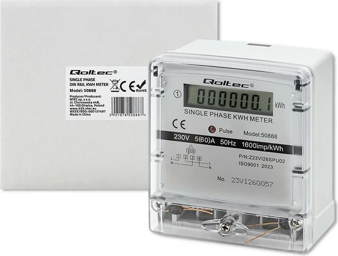 Matës energjie Qoltec 50888, njëfazësh, LCD, 230V, Gri Matës energjie Qoltec 50888, njëfazësh, LCD, 230V, Gri
