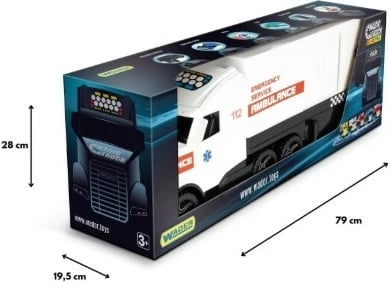 Kamion lodër ambulancë me rimorkio, Wader, Magic Truck Action 36211, gjatësi 81 cm, plastike, e bardhë e kuqe e zezë