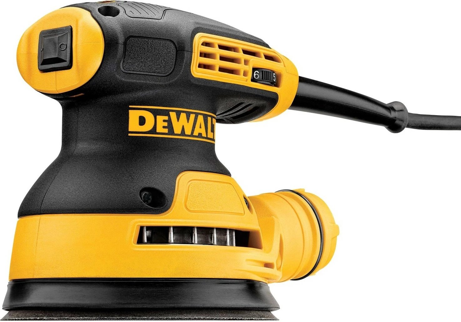 Lëmues orbital DeWALT 125mm 280W, zi/verdhe Lëmues orbital DeWALT 125mm 280W, zi/verdhe