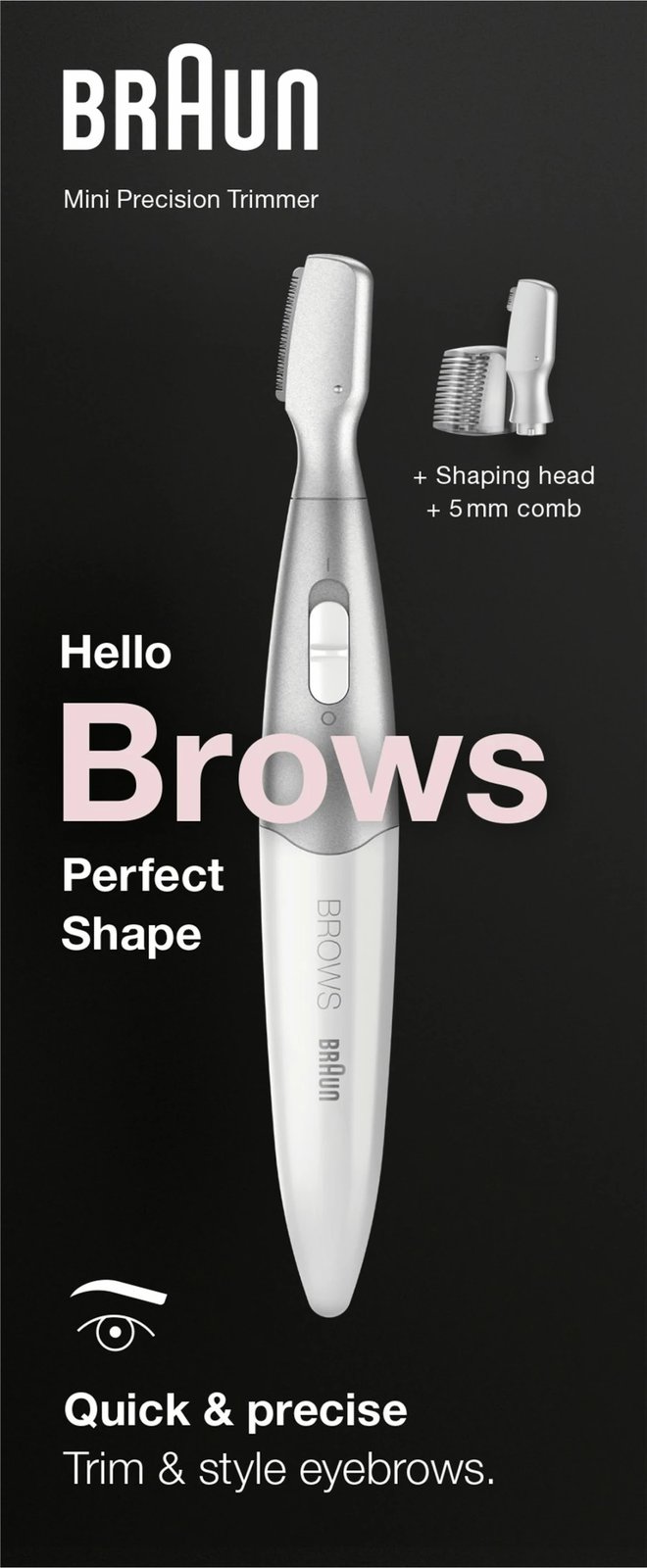 Trimmer Braun Silk-pil FG 1106, pa kabllo, për vetulla, ngjyrë argjendi