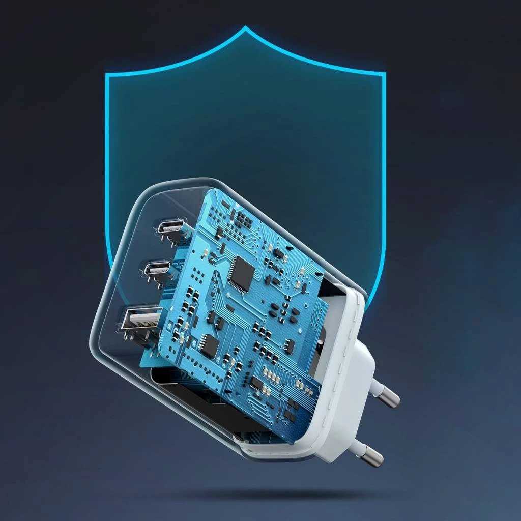 Karikues muri UGREEN CD275 me kabllo, 65W, 2x USB Type-C / USB-A, Bardhë