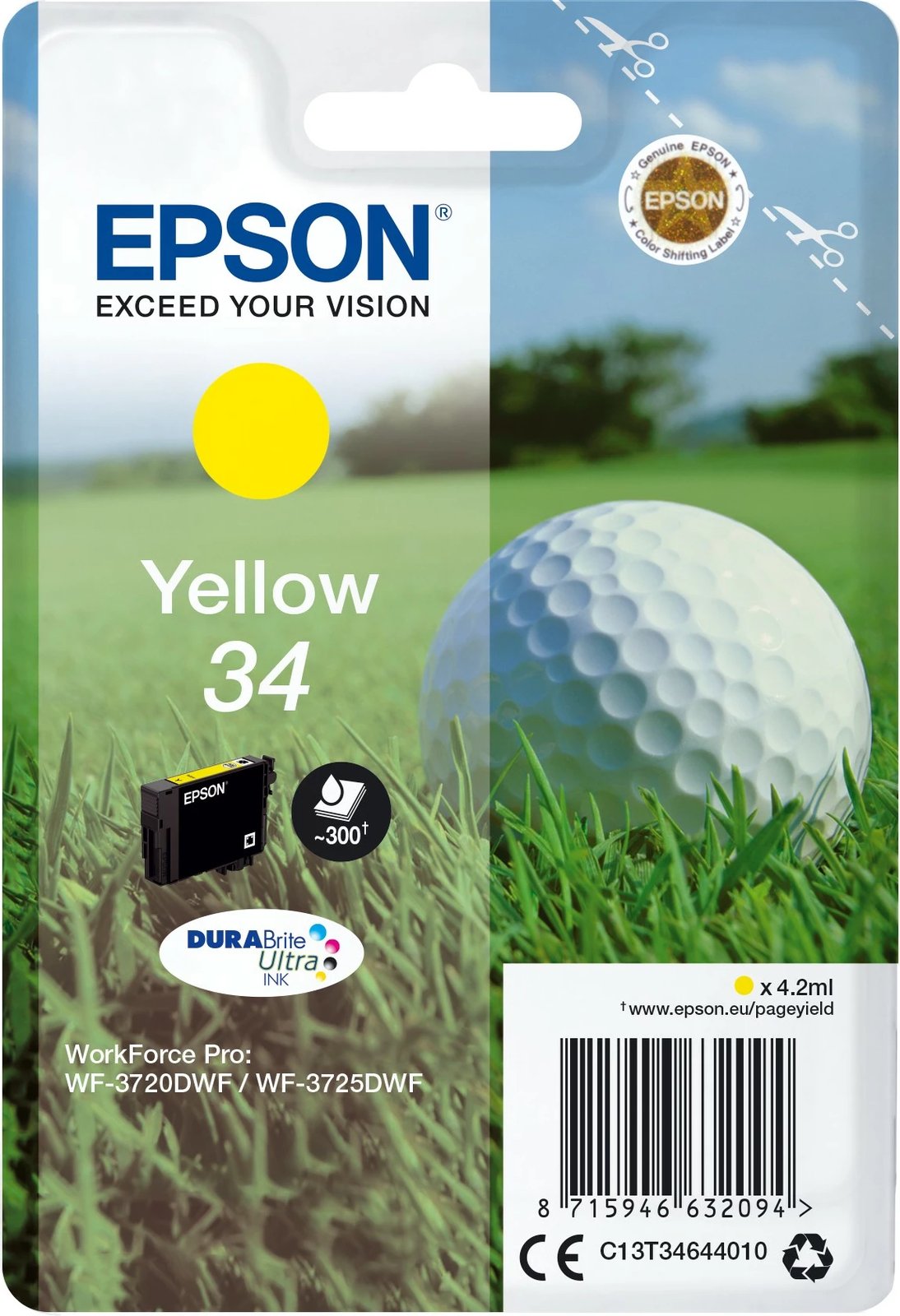 Kartushë Epson Golf ball Singlepack Yellow 34, DURABrite Ultra Ink, 4.2 ml, 300 faqe
