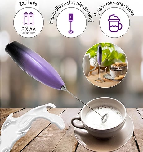 Shkumëzues qumështi, Adler AD 4499, me mbajtëse, tel inoksi, me bateri, vjollcë-e zezë