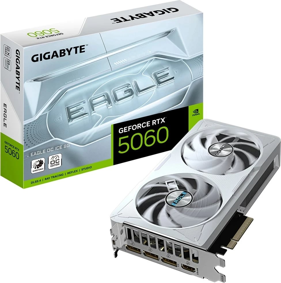 Kartelë grafike Gigabyte GeForce RTX 5060 EAGLE OC ICE 8G, 8 GB GDDR7, e bardhë