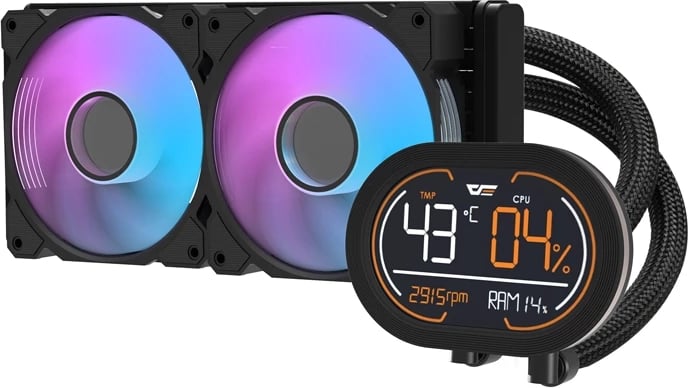 Kasë ftohëse me ujë për CPU Darkflash DH240D, ARGB, Ekran LED, e zezë
