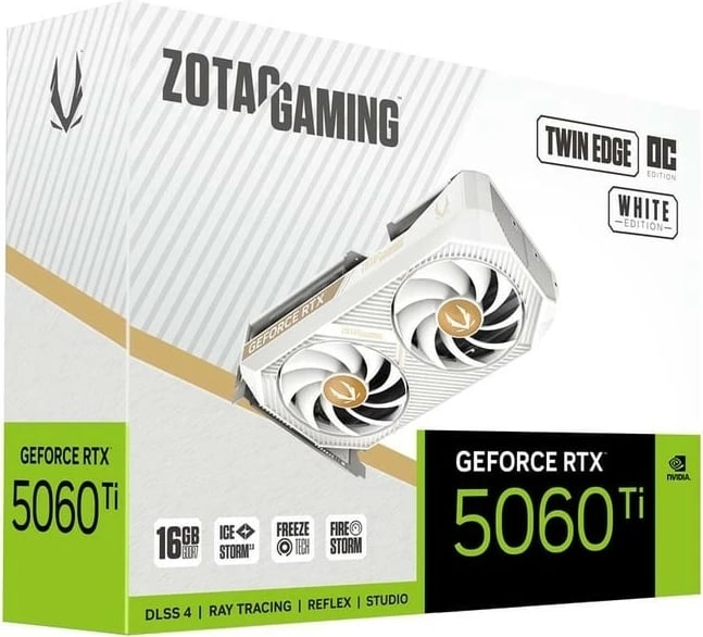 Kartë grafike, ZOTAC GeForce RTX 5060 Ti Twin Edge OC, 16GB GDDR7, 128-bit, PCIe 5.0 x8, e bardhë