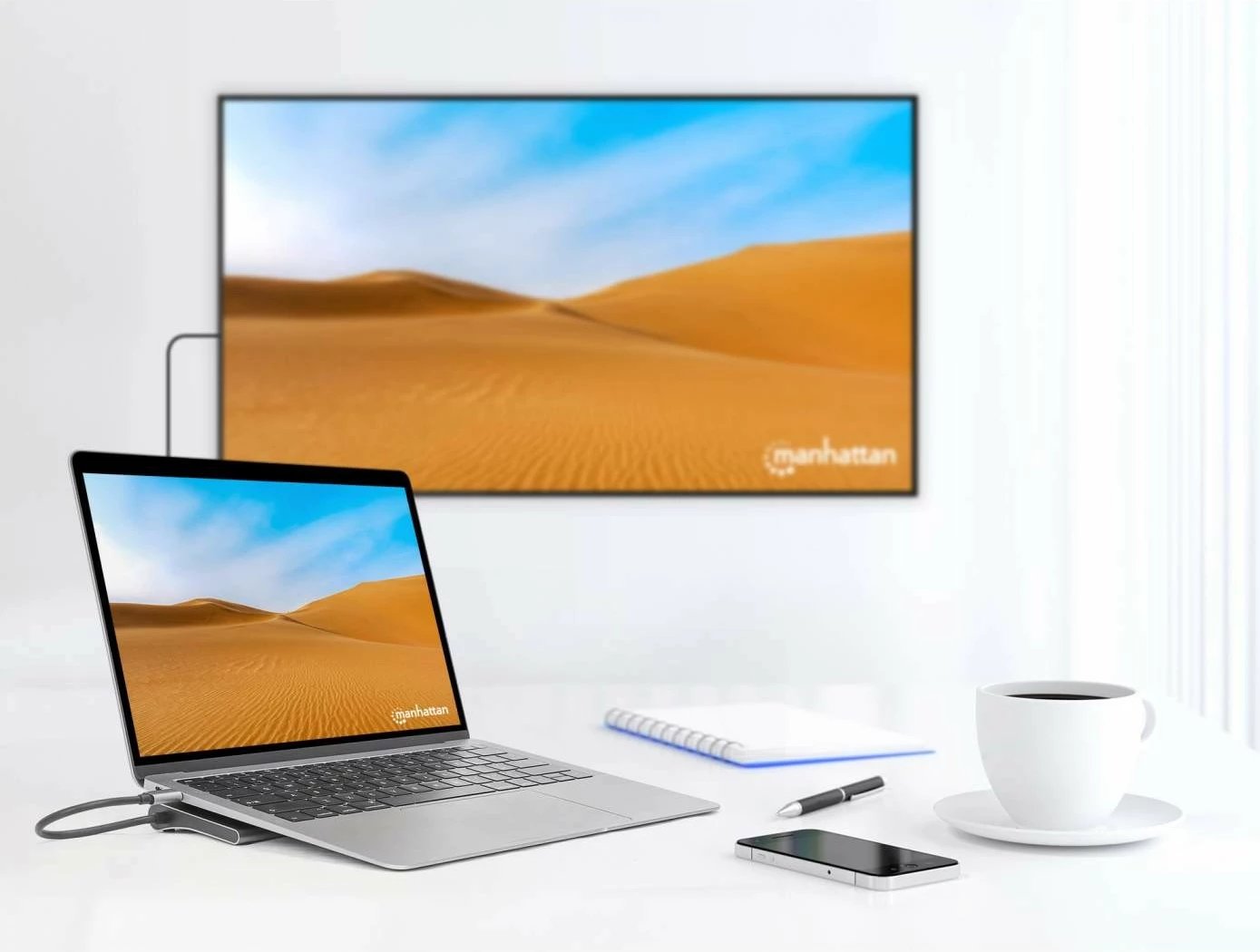 Docking station MANHATTAN USB-C 11in1 MST, për 3 monitorë, argjend