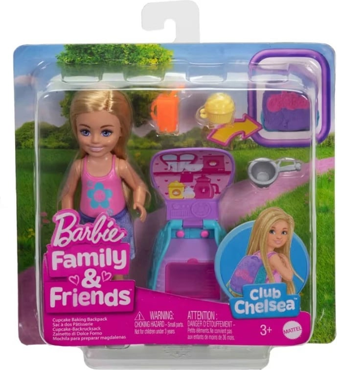 Lodër Barbie Chelsea me çantë shpine dhe aksesorë pjekjeje, Mattel JBL46, për vajza