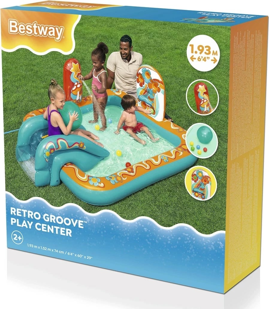 Qendër loje dhe pishinë fryrëse Bestway Retro Groove për fëmijë, 1.93 m x 1.52 m x 74 cm, shumëngjyrëshe Qendër loje dhe pishinë fryrëse Bestway Retro Groove për fëmijë, 1.93 m x 1.52 m x 74 cm, shumëngjyrëshe