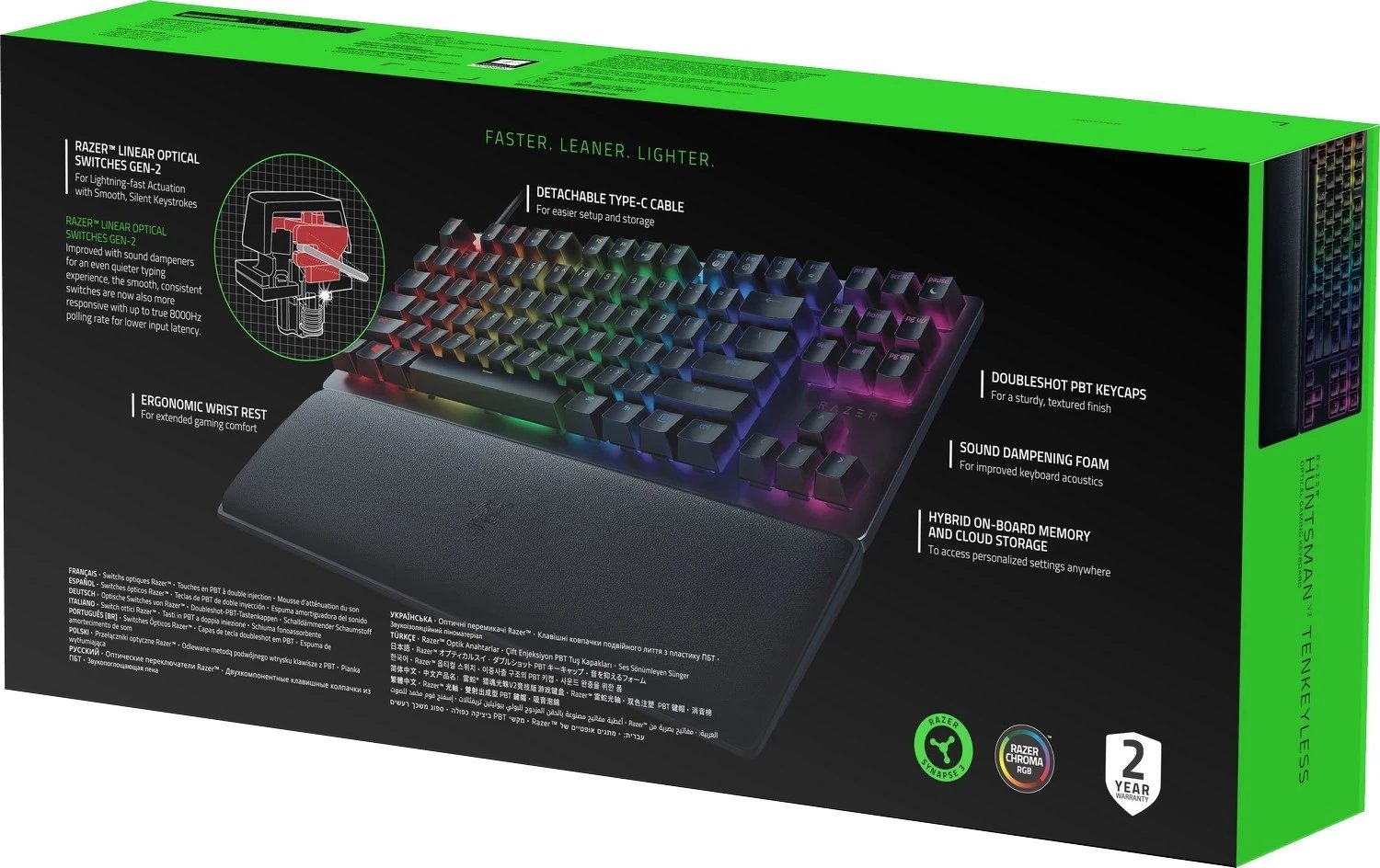 Tastierë Razer Huntsman V2 Tenkeyless, Razer Optical Red, US, e zezë