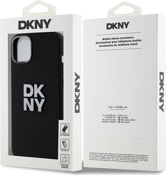 Mbështjellës DKNY Liquid Silicone Metal Logo për iPhone 15/14/13, i zi