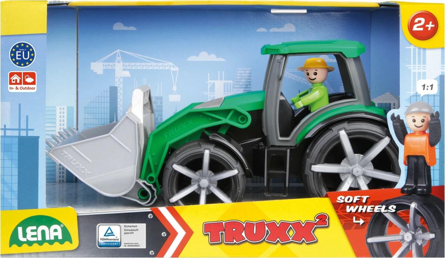 Traktor lodër Lena Truxx2 me figurë, 34 cm, Gjelbër/Gri/Zi