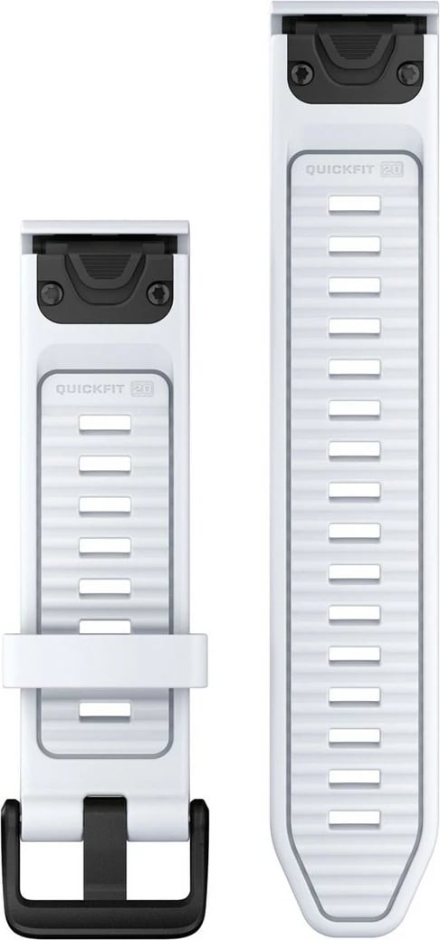 Rrip silikoni Garmin Quickfit për smartwatch, 20mm, i bardhë (Whitestone), me kapëse të zezë