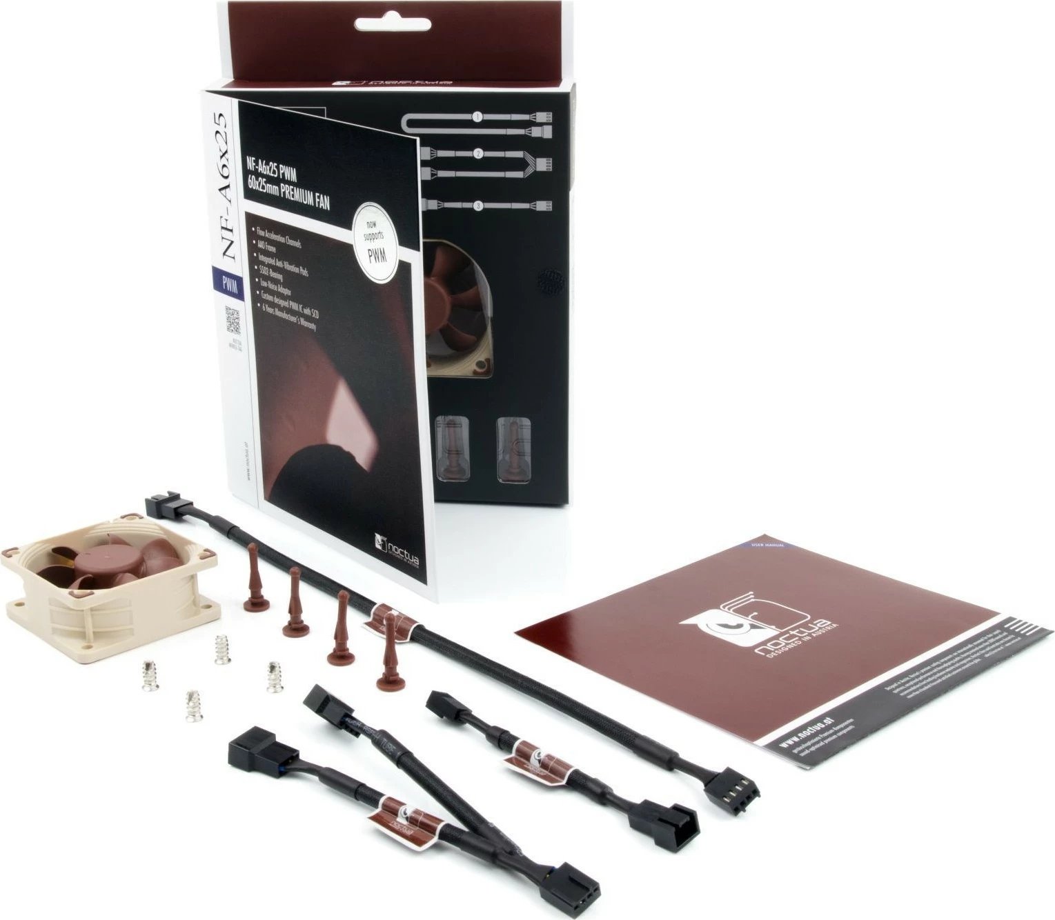 Ventilator kase NOCTUA NF-A6x25 PWM 60x60x25 kafe