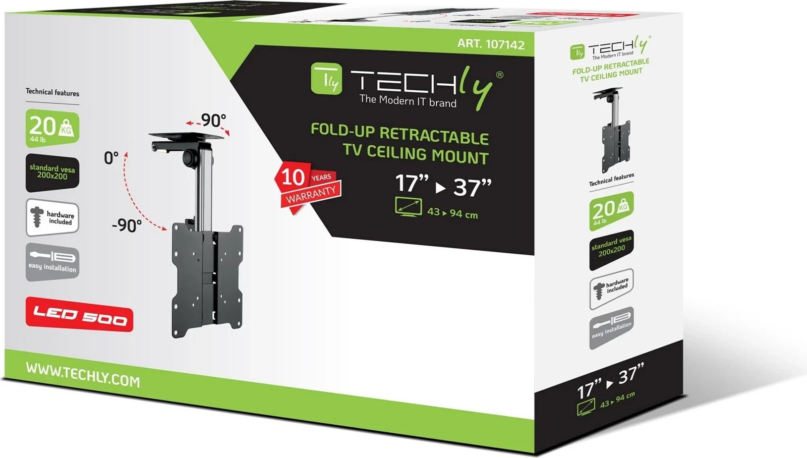 Mbajtës TV Techly ICA-CPLB-222, 37", Tavan, i Zi