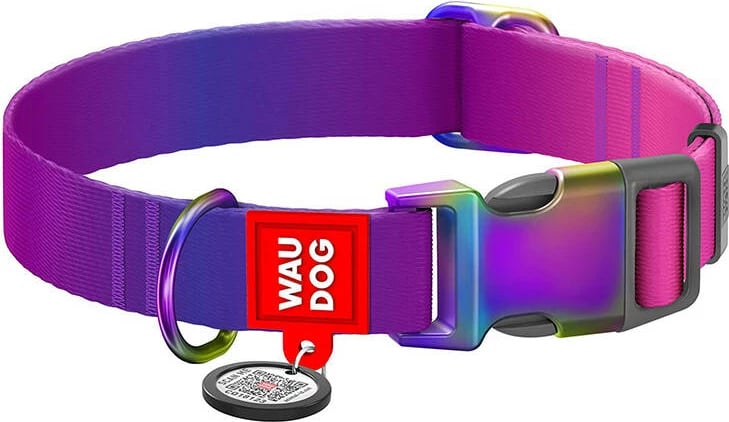 Qafore najloni për qen Waudog me QR kod, 25-35 cm, vjollcë